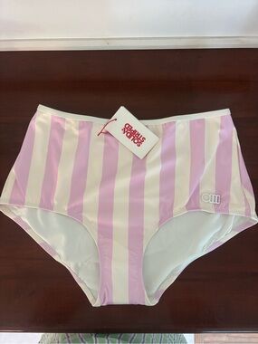 SOLID & STRIPED Pink and Cream Striped Bikini Bottoms